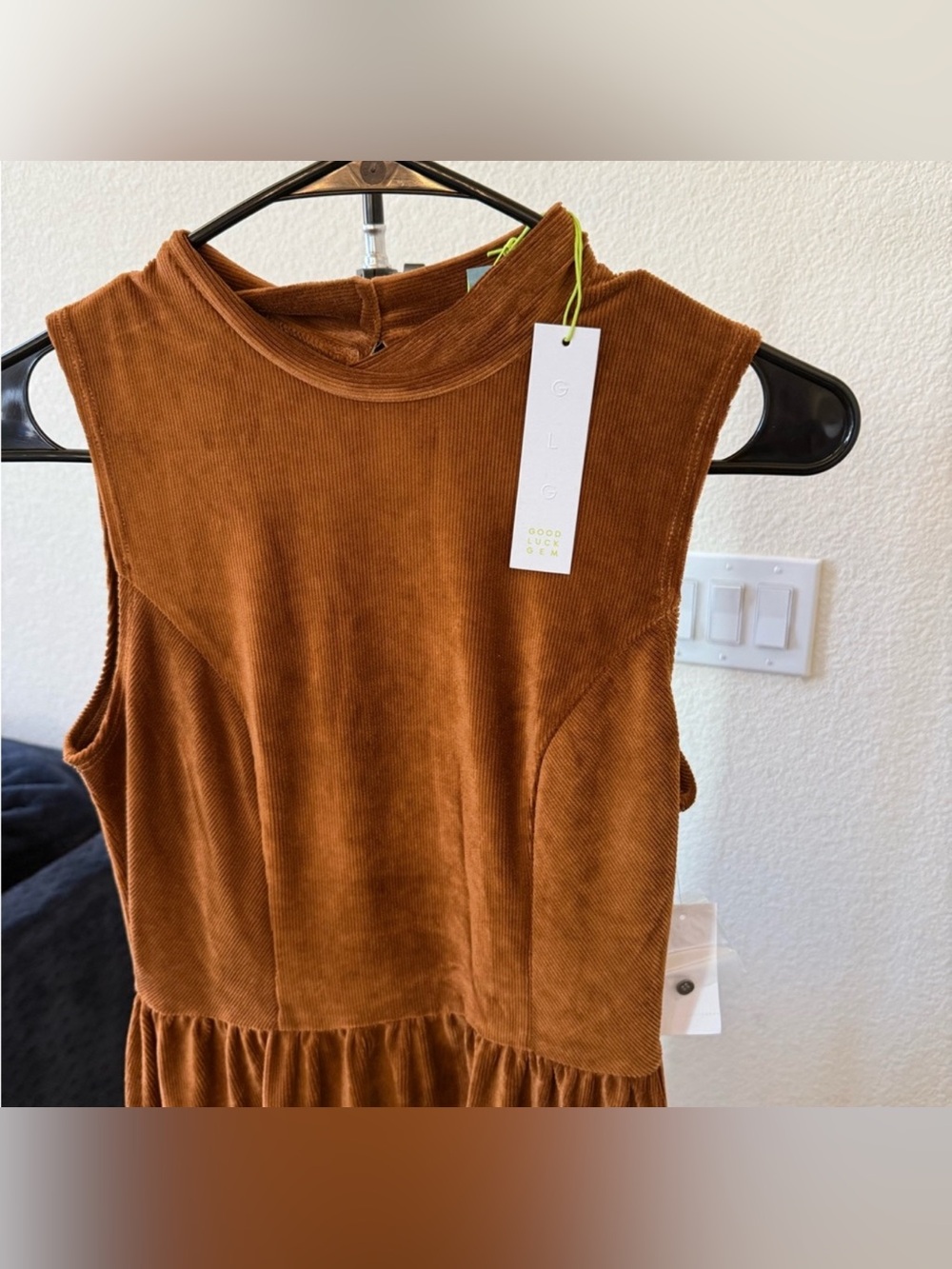 Good Luck Gem Rust Corduroy Sleeveless Dress NWT Size M - Picture 2 of 3